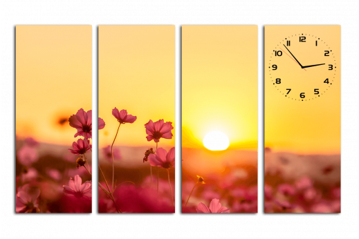 Модульная картина с часами Цветочное поле